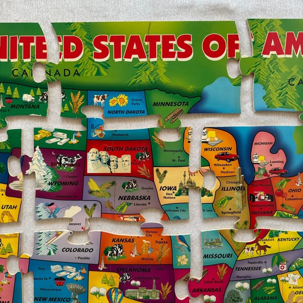 Vintage First Learning Wooden USA Map Floor Puzzle 26 Pcs 36x24 Complete OpenBox